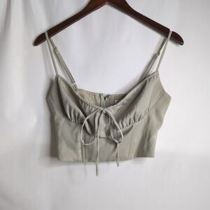 Cute Sage Green Bustier Top with Adjustable straps and Tie, Size M